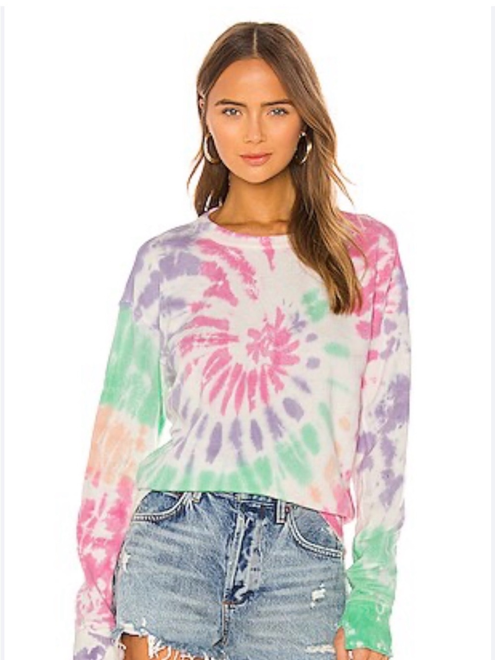 n:PHILANTHROPY Pastel Tie-Dye Crewneck Sweatshirt in Pink, Purple, Green, Cream